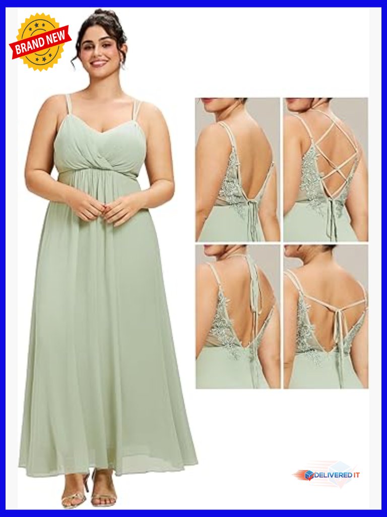 Plus Size Chiffon Bridesmaid Dress V-Neck Backless Pleated Formal Gown